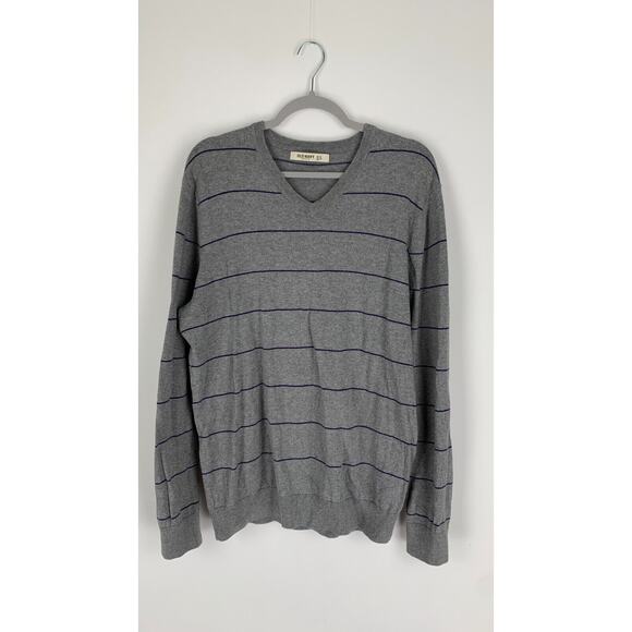 Old Navy Men's V-Neck Sweater Long Sleeve Cotton Striped Gray Size Large - Picture 1 of 6
